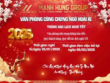 Văn phòng Công chứng Ngô Hoài Ái, thông báo lịch nghỉ Tết nguyên đán